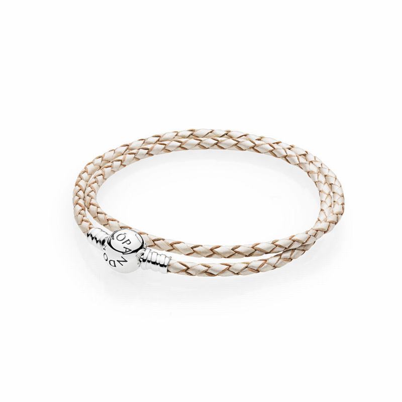 Pandora Australia Champagne-Colored Braided Double-Leather Charm Bracelet - Sterling Silver | ROVDSA